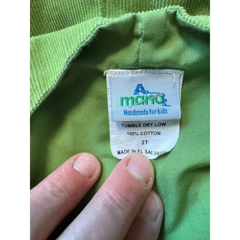 MANO Handmade Christmas Smocked Reindeer Sleigh Green Corduroy Overalls 2T